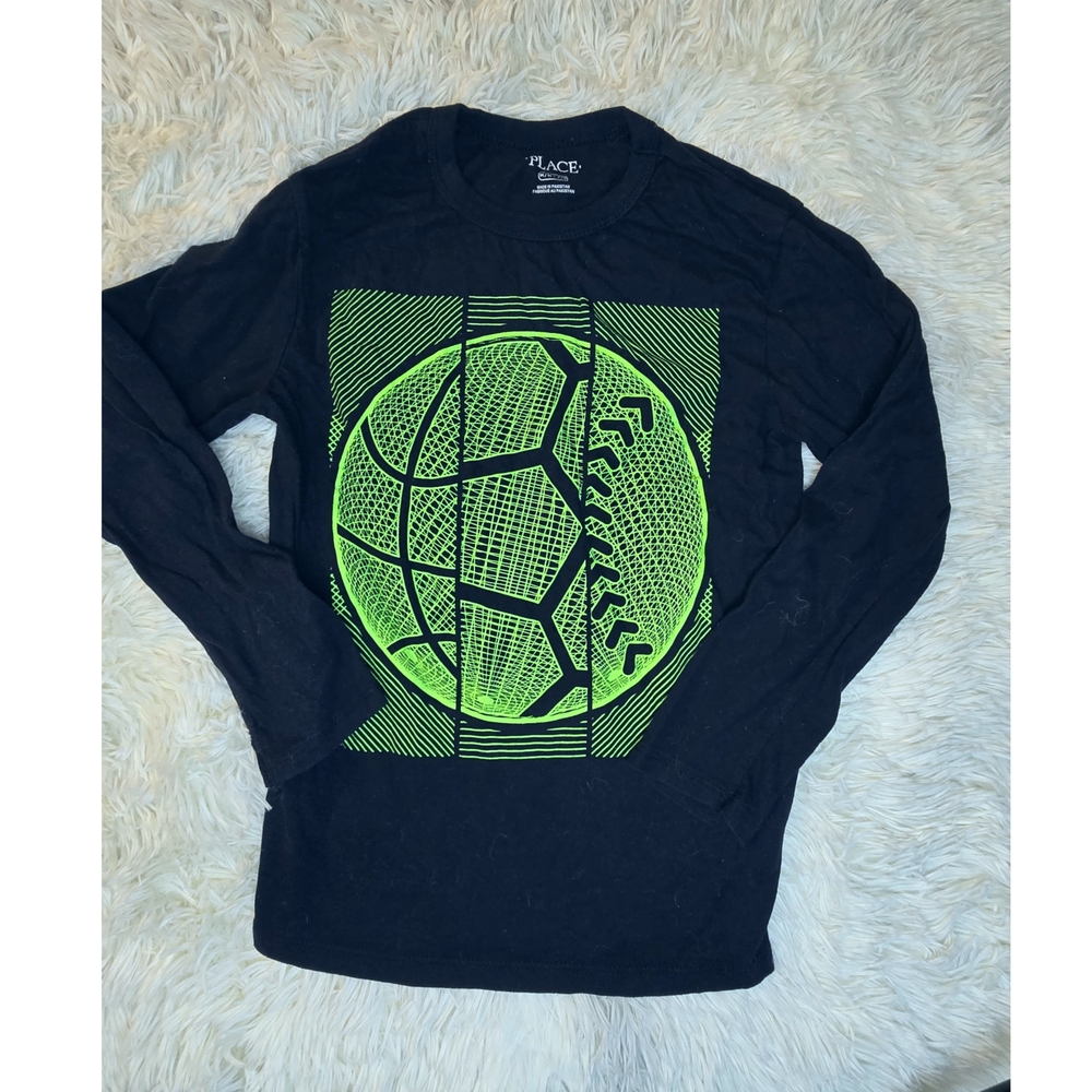 Black Long Sleeve Shirt with Neon Green Soccer Graphic